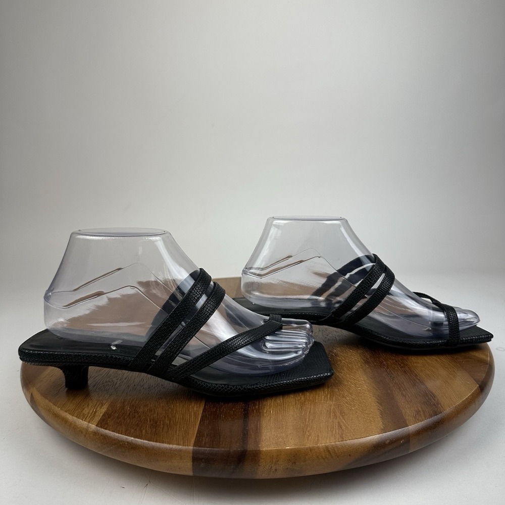Womens Open Edit Jagger Black Croc Print Thong Sandals Kitten Heels Size 7.5 M